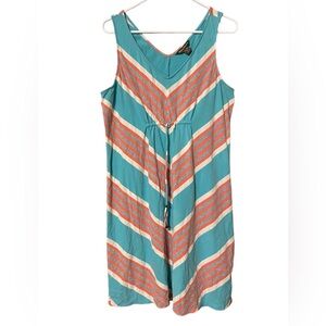 Tommy Bahama Teal Stripe Midi Dress with Coral and Cream Accents